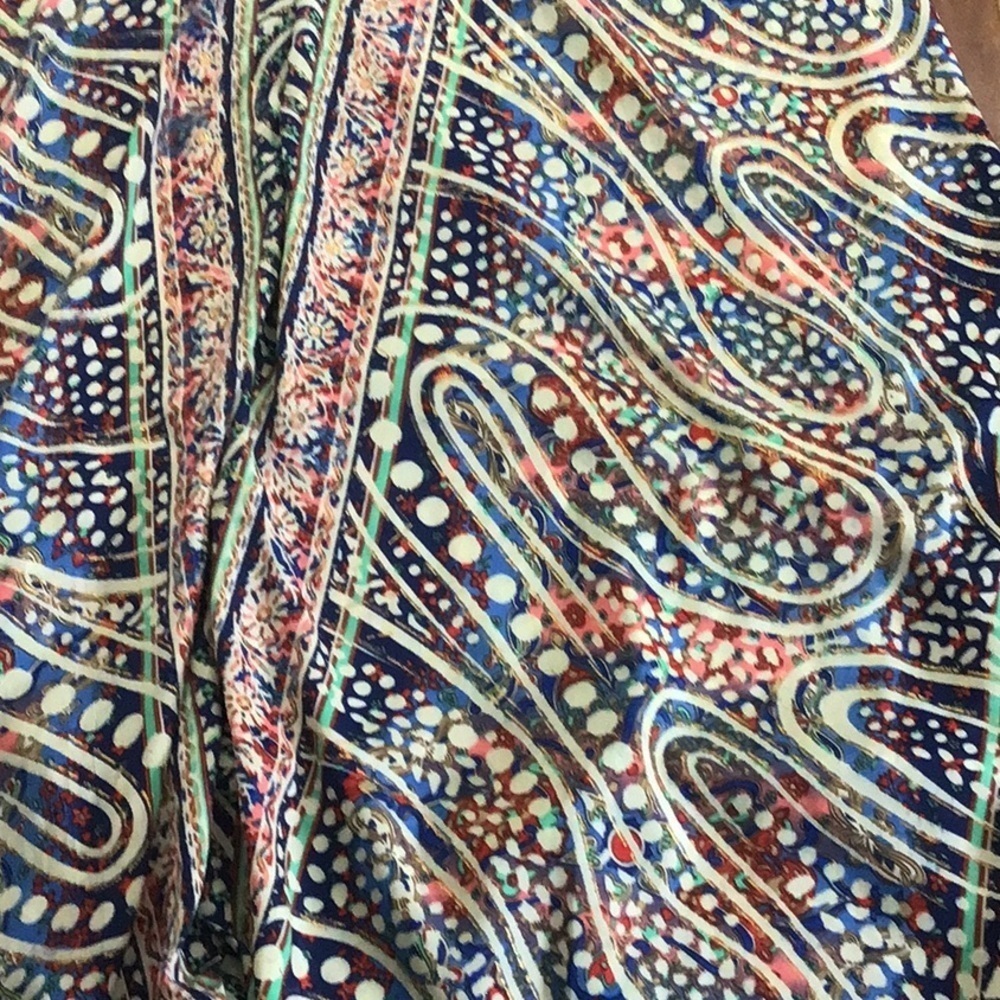 Bigg Bull Silk Boho Backless Halter Maxi Dress Green Blue Gold Metallic - Picture 11 of 13